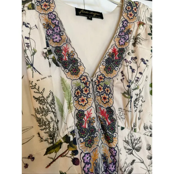Anthropologie Gesha Designs Donna floral puff sleeve lace midi dress small - Image 4