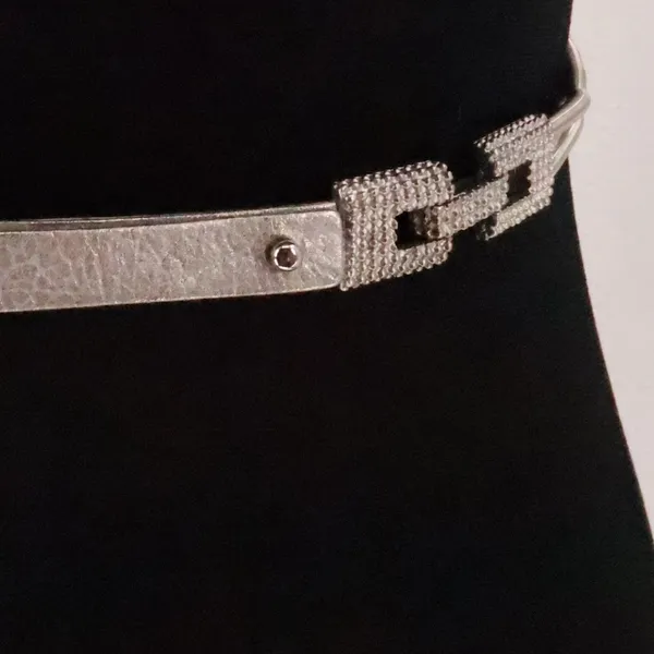 Vintage 80s‎ Chain Stretch Belt Womens Size S Silver Tone Metallic Glam Disco - Image 3