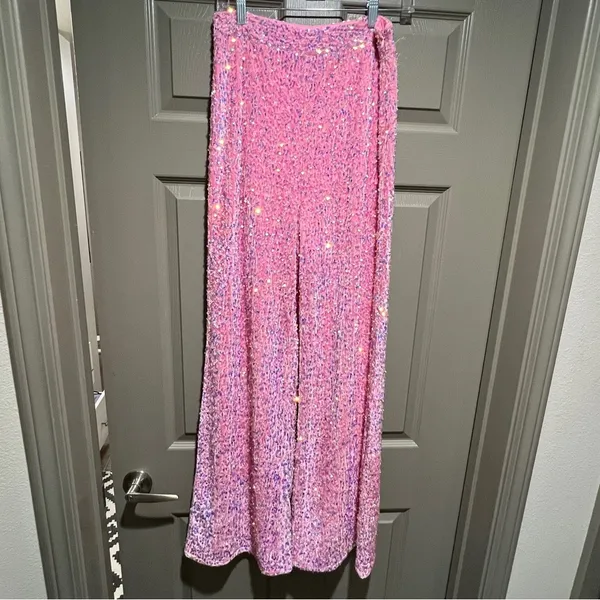 NWOT pink sequin glitter wide leg pants - Image 9