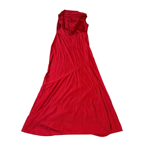 Oysho NWOT Size Large Red Maxi Dress Satin Sleeveless High Neck Tie Cocktail Party - Image 5