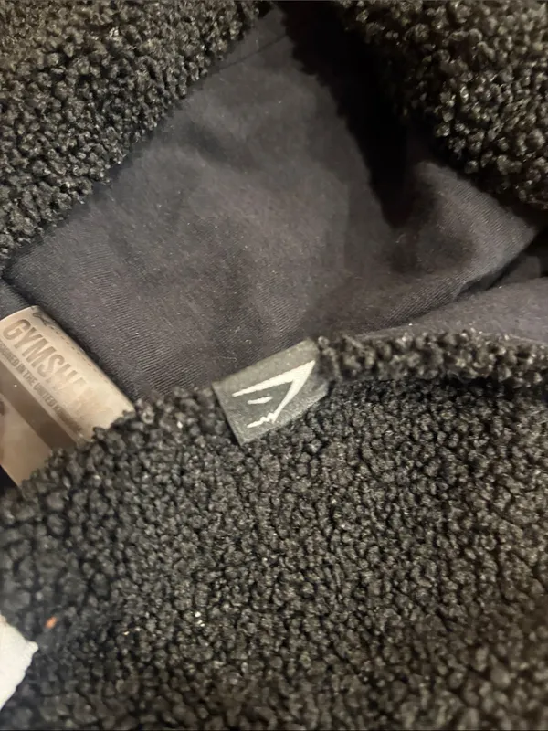 Gymshark Black Sherpa Zip Hoodie with White Tag Detail - Image 3