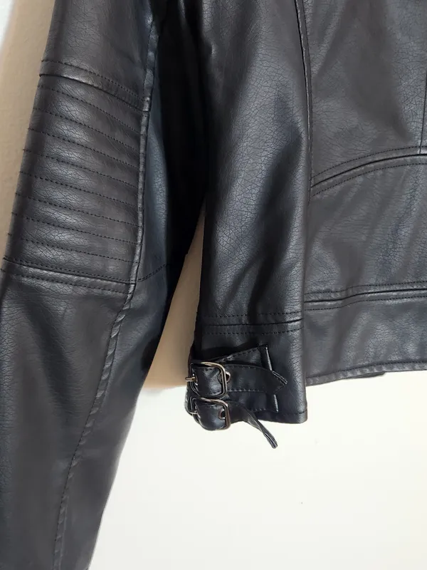 Celebrity Pink Black Faux Leather Moto Jacket Size Medium - Image 7