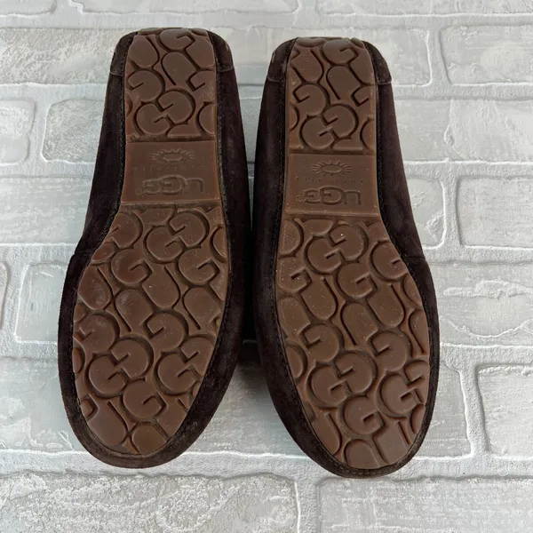 UGG Ansley Moccasin Slippers Womens 10 Brown Suede Shearling Fur Lined Zip Charm - Image 12