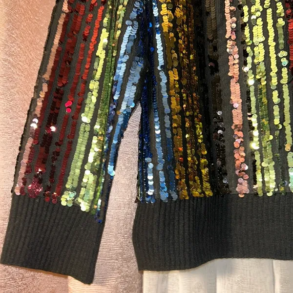 NWT Oliver.O Size M Sequined V Neckline Sweater Black Size M - Image 3