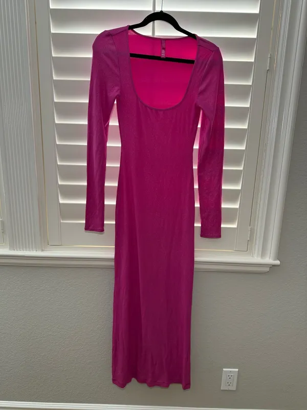 Skims Soft Lounge Long Sleeve Pink Shimmer Dress - Image 2