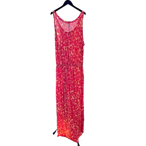 GAP SPOTTED PRINT LAVA ORANGE Abstract Maxi Dress Elastic Waist w/ Drawstring 2X - Image 2
