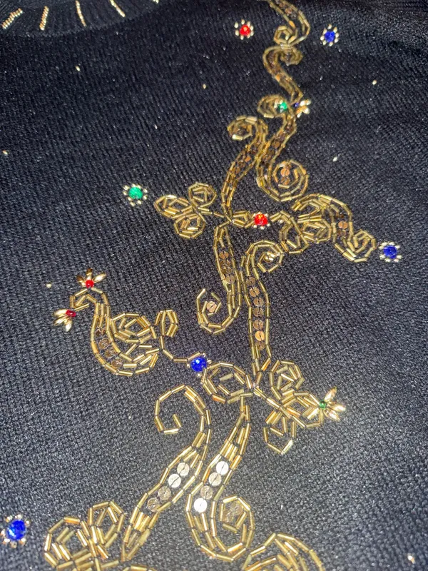Koret Vintage Black Beaded Sequin Sweater with Gold Embroidery, Size S - Image 2
