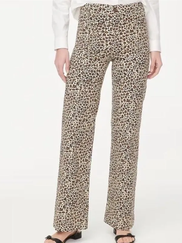 J. Crew Lizzie Leopard Print High‎ Rise Wide Leg Pants Tan Black 30 Chino - Image 2