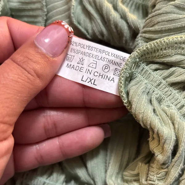 Sage Ribbed Tiered Crop Top with ruffle trim spaghetti strap Size L runs small - Image 3
