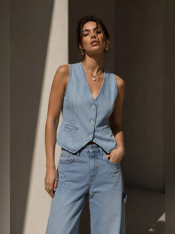 Cloth & Stone Denim Vest Size Small • NWT • Evereve - Image 2