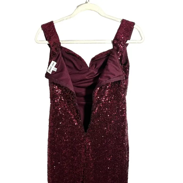 Emerald Sundae Juniors Sz 9 Burgundy Off Shoulder Sequin Full Formal Dress - Image 6