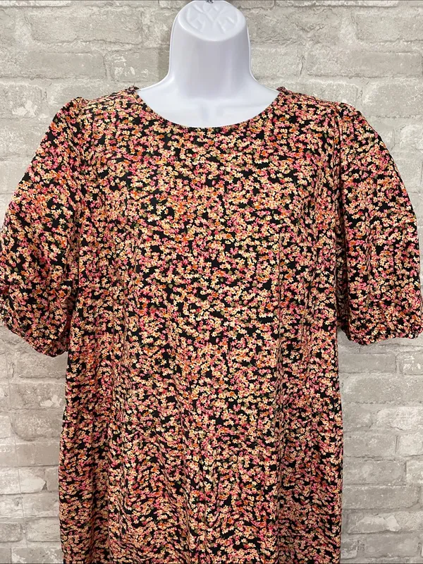 H&M Black Floral Midi Dress with Pink and Cream Accents - Image 2