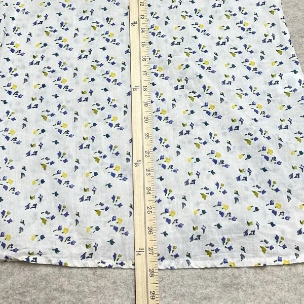 Mahogany Floral Cotton Tunic Top White Blue‎ Yellow Split Neck 3/4 Sleeve Small - Image 8