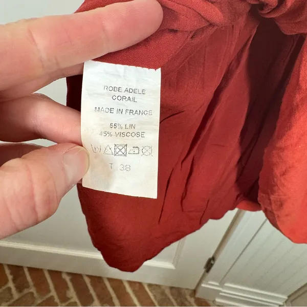 SAAJ Paris Robe Adele Corail coral linen‎ viscose Mini Dress size 6 resortwear - Image 3