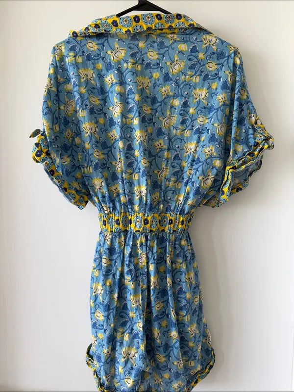 Just Belinda Blue & Yellow Floral One-Piece Romper - Image 5