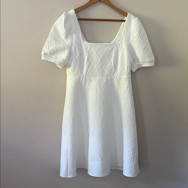 Rihoas The Solid Textured Puff Short Sleeve Mini Dress Square Neck White Size L‎ - Image 5