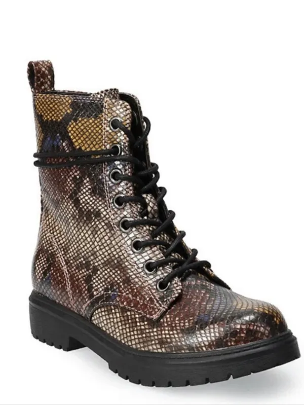 Womens Snake Print Combat Boots Faux Leather Lace Up Size 8.5 Multi Color NEW - Image 10