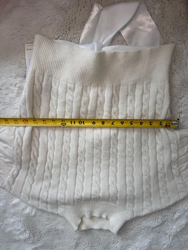 COMMENSE NWT Cable-Knit Open-Back Satin Bow Cropped Sweater Cream White L - Image 7