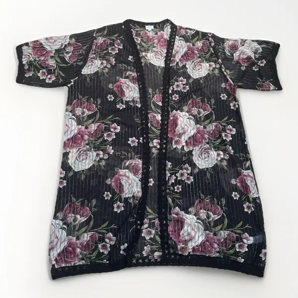 LuLaRoe Black Rose Floral Kimono Lace Duster XL Boho Whimsigoth Resort Cruise Cover Up - Image 6