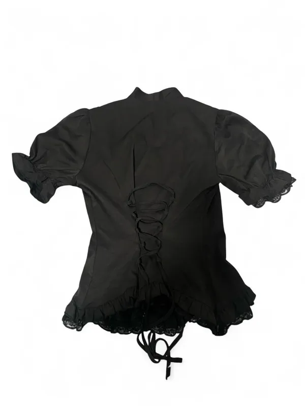 Black ruffle blouse with a lace up corset back - Image 5