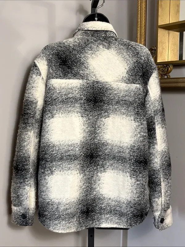 Weekend Los Angeles Medium Plaid Wool Shirt Jacket Shacket Black - Image 2