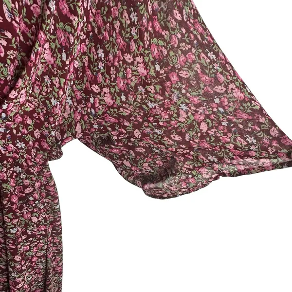 Entro Maxi Dress Sz L Floral Drop Waist Flowy V-Neck Burgundy Red Ditsy - Image 5