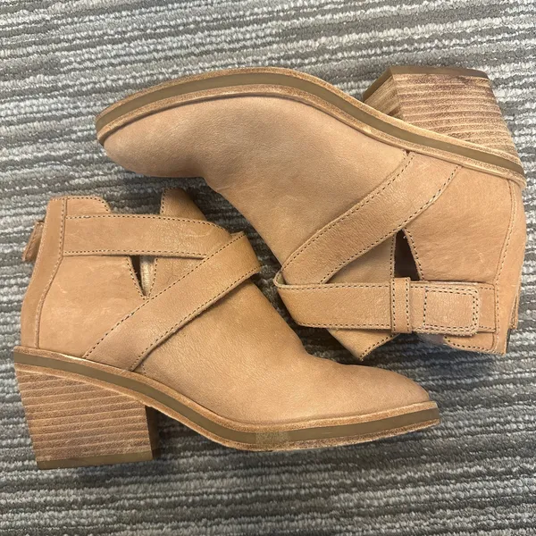 Eileen Fisher‎ Derby Ankle Boots Tan Nubuck Leather Stacked Heel Preppy Career 6 - Image 4