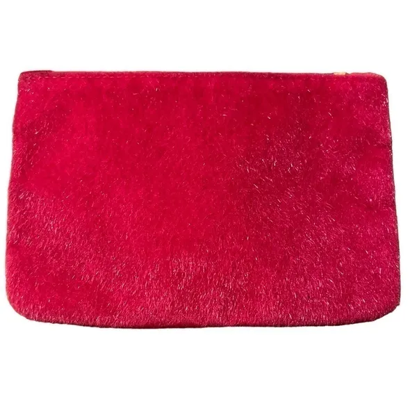 Ipsy Small Cosmetic Bag Bright Pink Gold Zipper Textured Hair FLAWED‎ 7"x4.5" - Image 4