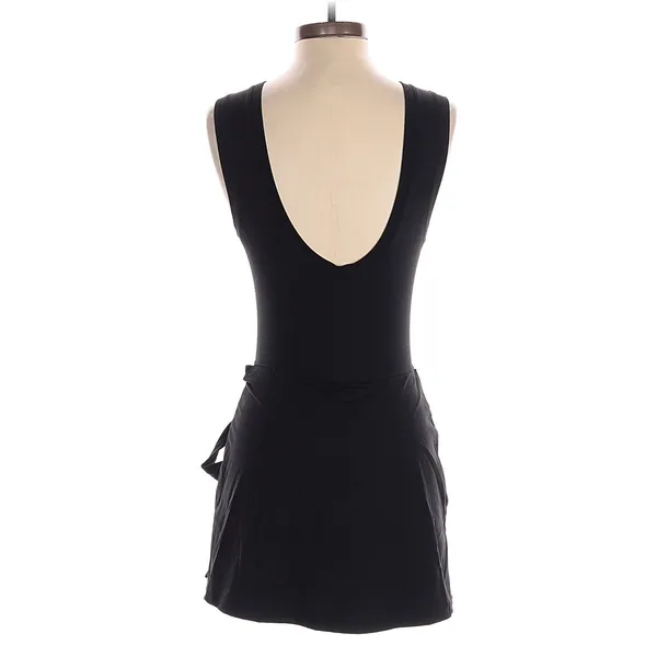 Black Sleeveless Wrap Tie Romper Skort Mini Dress Minimalist Y2K - Image 3