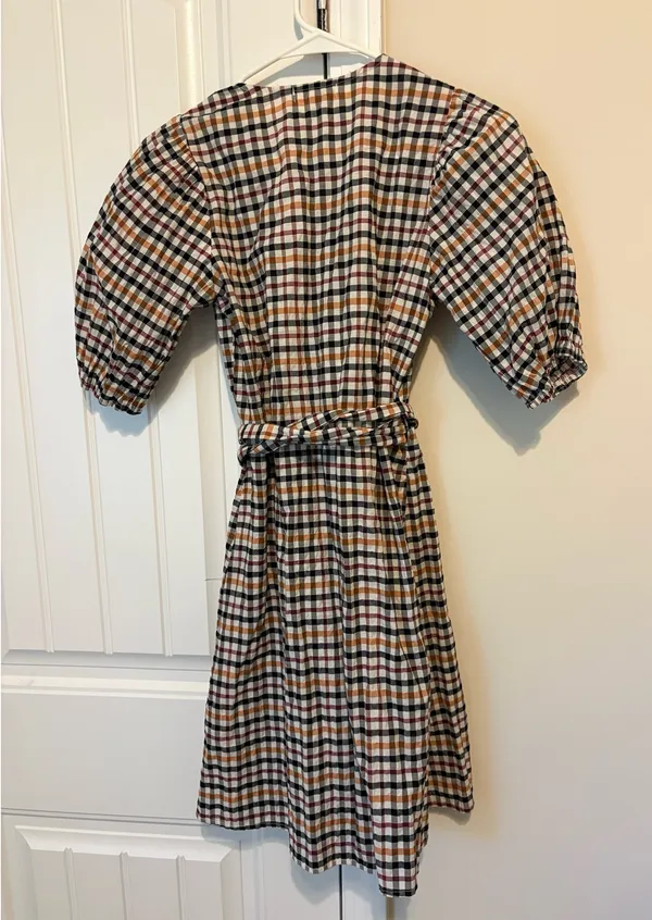 Gianni Bini (GB) Multicolor Checkered Puff Sleeves Wrap Dress - Image 4