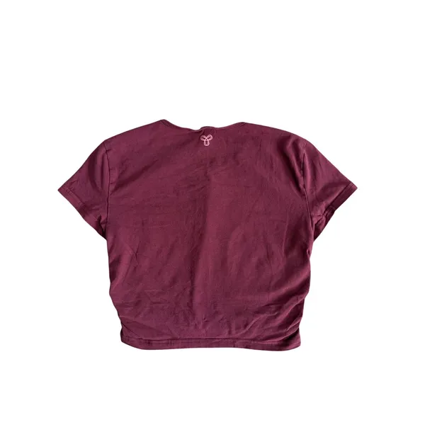 Aritzia TNA Burgundy Ruched Side Crop T-Shirt Medium Cotton Stretch - Image 4
