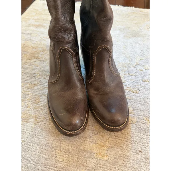 Frye Jane Stitch Boots Womens Sz 7 Brown Leather Riding Knee High Block Heel - Image 7
