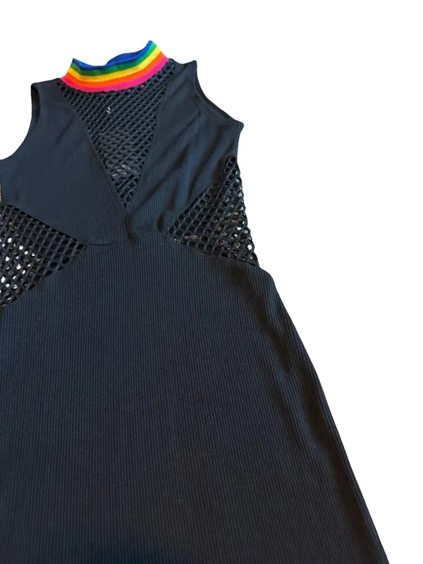 Jaded London Black Bodycon Dress Cutout Mesh Rainbow Collar Size Small NWT - Image 5