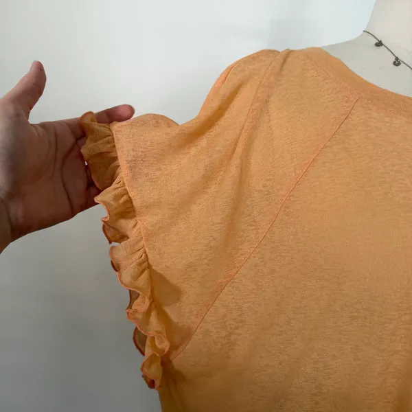 Anthropologie Orange Flowy Ruffle Tee  - Image 3