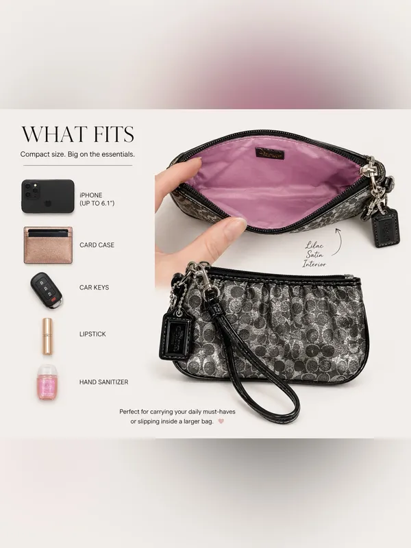 Coach Metallic Silver Black Optic Lurex Wristlet F43363 - Image 8