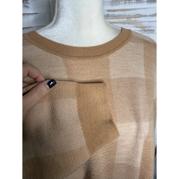 MADEWELL Women's XL Merinol Wool Windowpane Plaid Pullover Sweater Camel Tan - Image 14