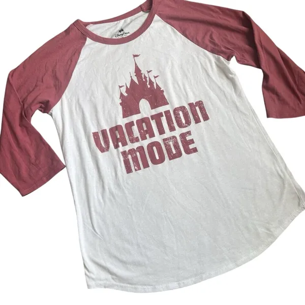 Disney Parks Authentic Original Pink And White 3/4 Length Sleeve Shirt.‎ Size S - Image 2