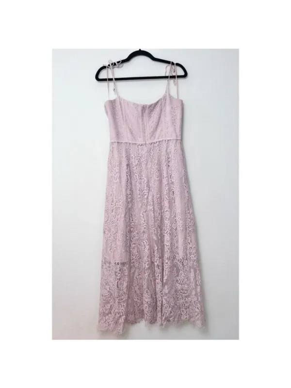 Keepsake The Label Sense Lace Midi Dress 10 Pink Sheer Sweetheart Tie Sleeve - Image 12