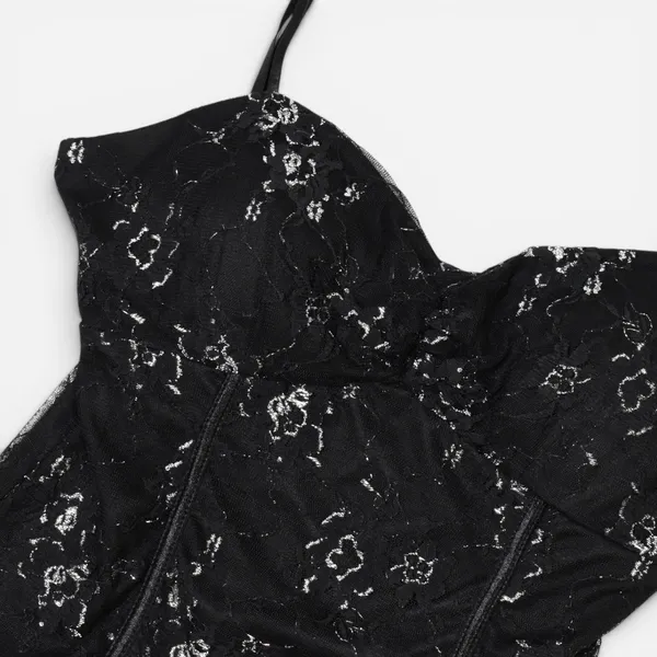 CANDIE’S Vintage Y2K Black Goth Grunge Floral Lace Corset Top - Image 2