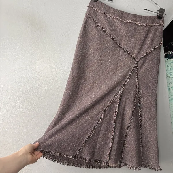 Urban Woman TEX Tweed Skirt Fits Size 6 Purple Fringe Wool Academia Career Y2K - Image 3