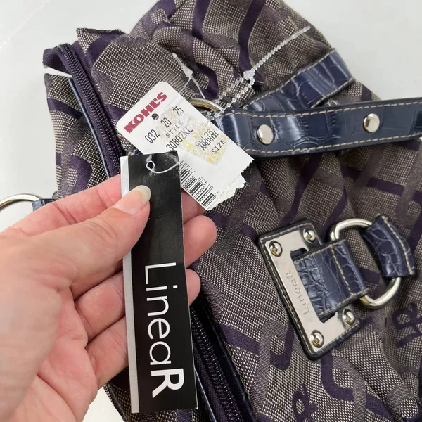 LineaR Fabric Logo Satchel Purse Purple Y2K McBling Croco Double Handle Indie - Image 10