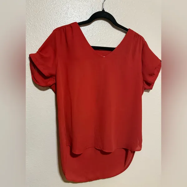 Meraki Orange High Low Blouse Women’s Large V Neck Short Sleeve Top - Image 4