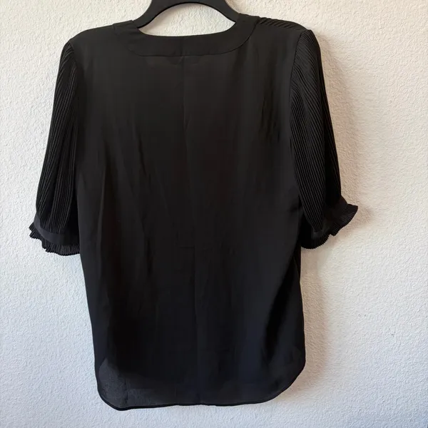 Lauren Ralph Lauren Black V-Neck Pleated Flutter Sleeve Blouse - Image 3