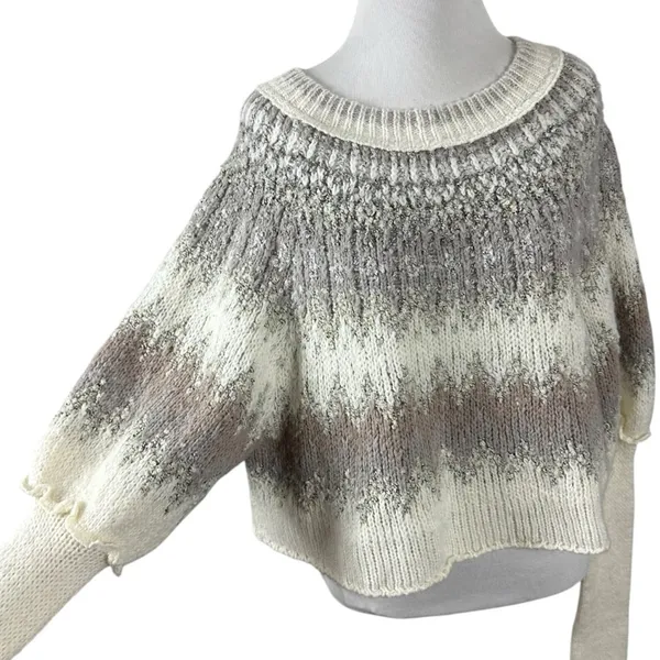 Free People Wool Fair Isle Puff Sleeve Sweater Home For the Holidays Small - Image 9