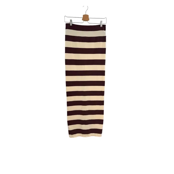 Free People Stripe Column Maxi Skirt Aubergine Oatmeal Stripe Knit Size Small‎ - Image 3