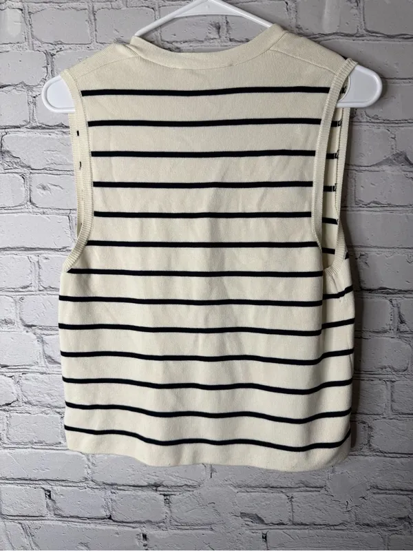 ZARA Cream & Black Striped Knit Button Front Vest size large - Image 6