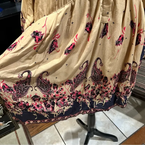 Free People Sierra Valley Shirt Dress – Gold Combo, Paisley Floral, Size Medium - Image 7