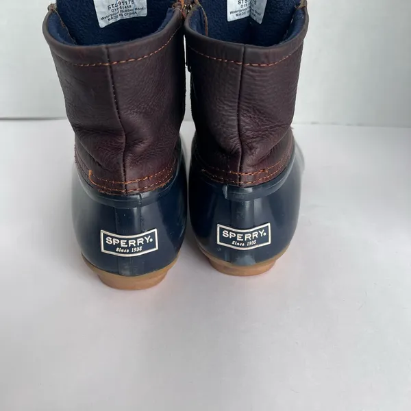Sperry STS91175 Saltwater Duck Rain Winter Brown Leather Navy Lace Up Boots 7M - Image 5