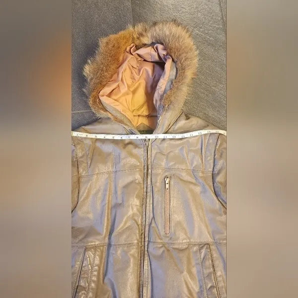 vintage hill & archer leather bomber heavy winter jacket with fox tail hood M - Image 11