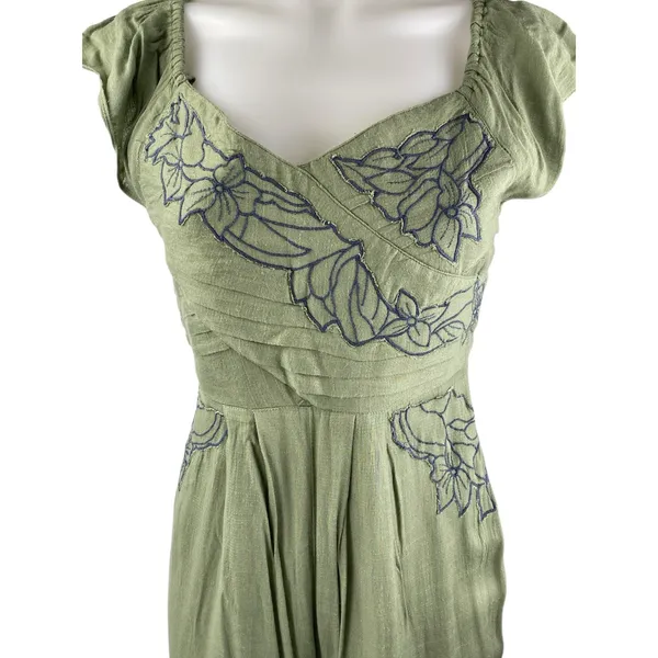 Free People In The Moment Green Floral Embroidered Off The Shoulder Jumpsuit 2 - Image 2
